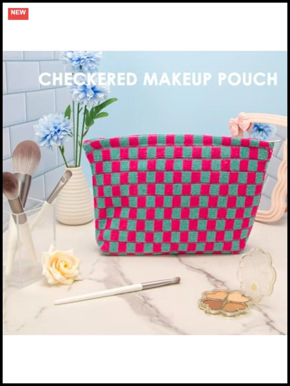 Compact Cosmetic Pouch, Soft Knit Polyester Makeup Bag, Travel Toiletry